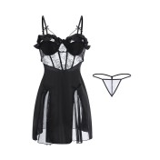 LPLT6319100106 秋冬性感鋼圈聚攏私房睡衣純色吊帶睡裙外袍女家居服套裝