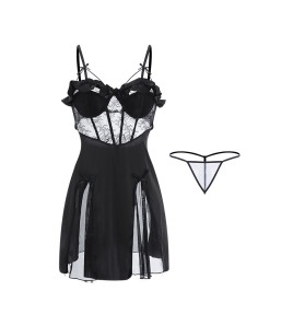 LPLT6319100106 秋冬性感鋼圈聚攏私房睡衣純色吊帶睡裙外袍女家居服套裝