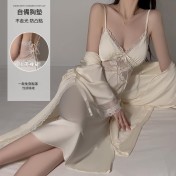 LPLT6319100113 網紗睡衣深V加胸墊吊帶睡裙絲滑外袍家居服套裝