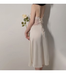 LPLT6319100113 網紗睡衣深V加胸墊吊帶睡裙絲滑外袍家居服套裝