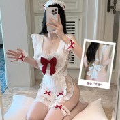 LPLT6319100119 大碼情趣內衣甜美透視蕾絲可愛蝴蝶結裝飾女傭制服騷套裝