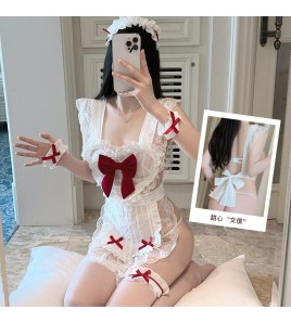 LPLT6319100119 大碼情趣內衣甜美透視蕾絲可愛蝴蝶結裝飾女傭制服騷套裝