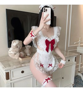 LPLT6319100119 大碼情趣內衣甜美透視蕾絲可愛蝴蝶結裝飾女傭制服騷套裝