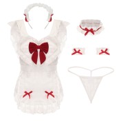 LPLT6319100119 大碼情趣內衣甜美透視蕾絲可愛蝴蝶結裝飾女傭制服騷套裝