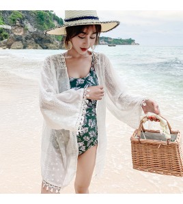 LWBC6326100046 蕾絲雪紡衫流蘇開衫外搭 度假民族風波西米亞沙灘防曬衣女