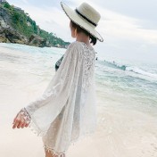 LWBC6326100046 蕾絲雪紡衫流蘇開衫外搭 度假民族風波西米亞沙灘防曬衣女