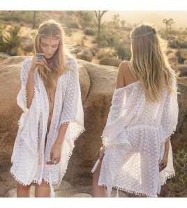 LWBC6326100047 泳衣外搭開衫比基尼罩衫沙灘外套鏤空綁帶防曬衣女海邊度假裝溫泉