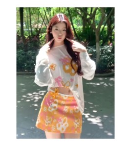 HSPN6406100002 夏日橙橙色印花顯瘦性感比基尼四件套度假海島超出片