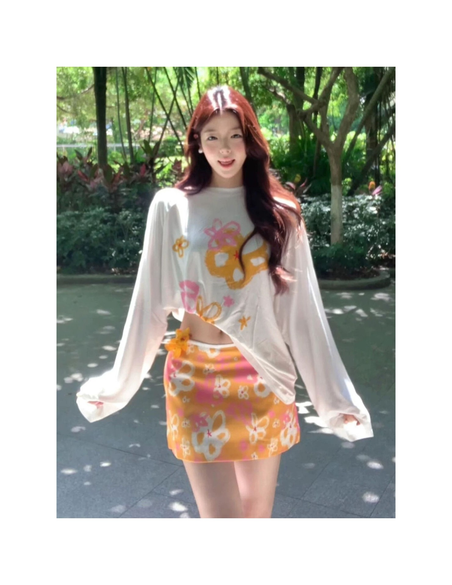 HSPN6406100002 夏日橙橙色印花顯瘦性感比基尼四件套度假海島超出片