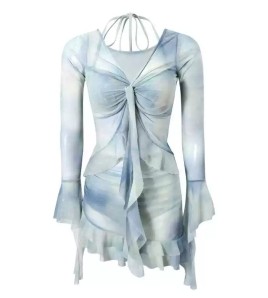 HSPN64061100004 分體泳衣女2026年新款長袖顯瘦遮肚泡溫泉高級感裙式比基尼四件套 