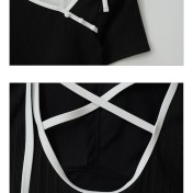 HSPN64061100005 新中式斜肩豆扣露背綁帶連體泳衣女短袖修身帶胸墊 