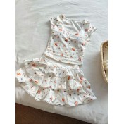 HSPN64061100006 貝殼印花正肩V領蛋糕半裙分體泳衣小心機搭配度假溫泉超出片 