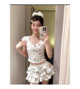 HSPN64061100006 貝殼印花正肩V領蛋糕半裙分體泳衣小心機搭配度假溫泉超出片 