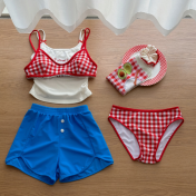 HSPN6472100001 泰蘭德海島度假紅藍撞色顯白出片比基尼四件套 