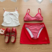 HSPN6472100001 泰蘭德海島度假紅藍撞色顯白出片比基尼四件套 