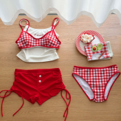 HSPN6472100001 泰蘭德海島度假紅藍撞色顯白出片比基尼四件套 