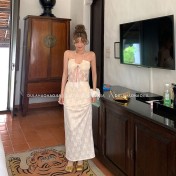 HSPN6415100002 新款海島度假風辣妹蕾絲抹胸比基尼女夏性感包臀沙灘裙三件套