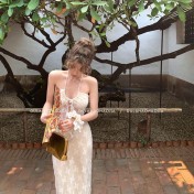 HSPN6415100002 新款海島度假風辣妹蕾絲抹胸比基尼女夏性感包臀沙灘裙三件套