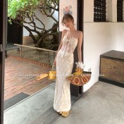 HSPN6415100002 新款海島度假風辣妹蕾絲抹胸比基尼女夏性感包臀沙灘裙三件套