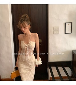 HSPN6415100002 新款海島度假風辣妹蕾絲抹胸比基尼女夏性感包臀沙灘裙三件套