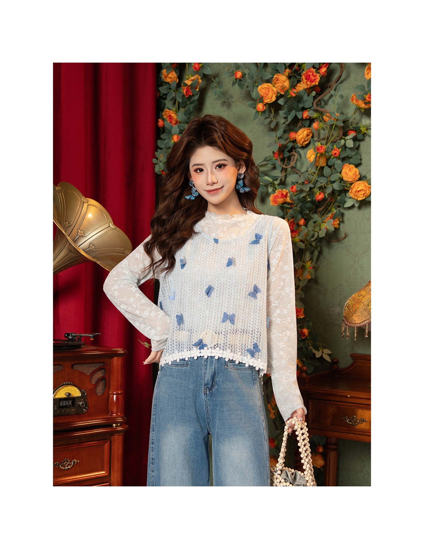 FCTP6416A100001 真兩件無袖馬甲女春夏季鏤空上衣背心