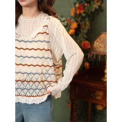 FCTP6416A100002 春季真兩件新款溫柔甜美鏤空針織背心+蕾絲內搭t恤疊穿減齡