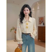FCTP6416A100004 立體花朵長袖襯衣女春季顯瘦襯衫
