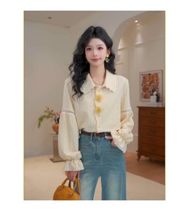 FCTP6416A100004 立體花朵長袖襯衣女春季顯瘦襯衫