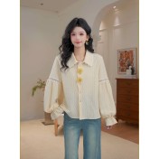 FCTP6416A100004 立體花朵長袖襯衣女春季顯瘦襯衫