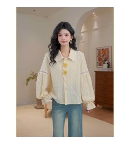 FCTP6416A100004 立體花朵長袖襯衣女春季顯瘦襯衫