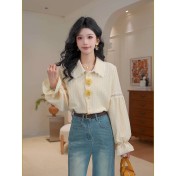 FCTP6416A100004 立體花朵長袖襯衣女春季顯瘦襯衫
