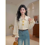 FCTP6416A100004 立體花朵長袖襯衣女春季顯瘦襯衫