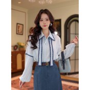 FCTP6416A100006 復古設計感飄帶翻領長袖襯衫女2026早春新款小眾設計感上衣潮