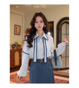 FCTP6416A100006 復古設計感飄帶翻領長袖襯衫女2026早春新款小眾設計感上衣潮