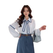 FCTP6416A100006 復古設計感飄帶翻領長袖襯衫女2026早春新款小眾設計感上衣潮