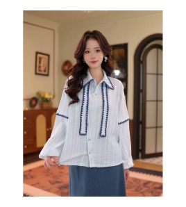 FCTP6416A100006 復古設計感飄帶翻領長袖襯衫女2026早春新款小眾設計感上衣潮