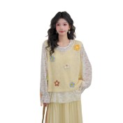 FCTP6416A100007 微透內搭罩衫立體花朵長袖T恤疊穿馬甲女春季穿搭