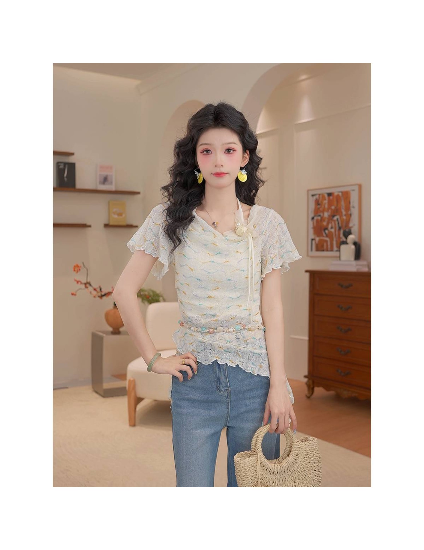 FCTP6416A100008 不規則長袖上衣女春夏季設計感上衣T恤