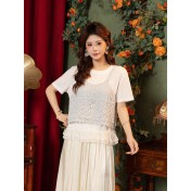 DFCTP6416A100009 真兩件鏤空針織背心夏季疊穿短袖T恤