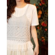 DFCTP6416A100009 真兩件鏤空針織背心夏季疊穿短袖T恤