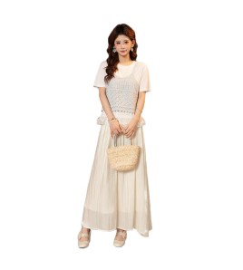 DFCTP6416A100009 真兩件鏤空針織背心夏季疊穿短袖T恤