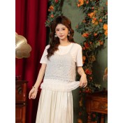 DFCTP6416A100009 真兩件鏤空針織背心夏季疊穿短袖T恤