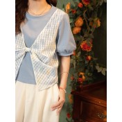 FCTP6416A100010 假兩件蝴蝶結上衣女夏季設計感短袖T恤