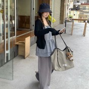 FCTP6417100001 韓系少女感疊穿兩件套女純色圓領針織開衫蝴蝶結系帶格紋背心 