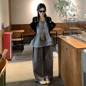 FCTP6417100001 韓系少女感疊穿兩件套女純色圓領針織開衫蝴蝶結系帶格紋背心 