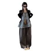 FCTP6417100001 韓系少女感疊穿兩件套女純色圓領針織開衫蝴蝶結系帶格紋背心 