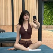 HSPN6416100001 焦糖辣妹感辣妹掛脖綁帶棕色波點分體度假泳衣休閑 