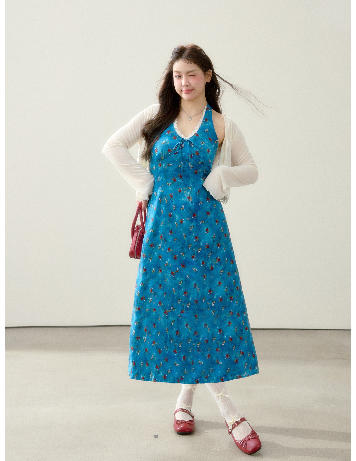 FCCB6421001 大碼顯瘦碎花洋裝海邊度假風夏日漂亮掛脖裙