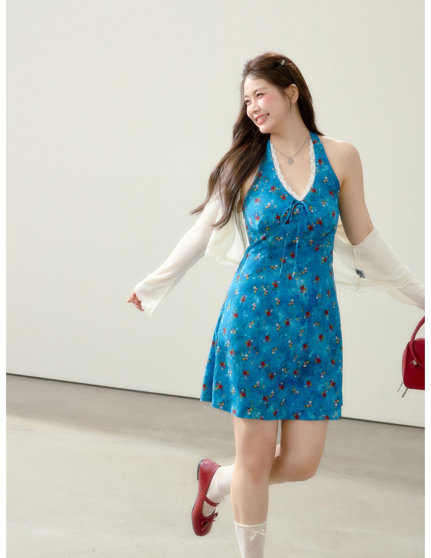 FCCB6421001 大碼顯瘦碎花洋裝海邊度假風夏日漂亮掛脖裙