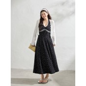 FCCB6421002 大碼法式顯瘦蕾絲花邊碎花裙掛脖連衣閨蜜裙